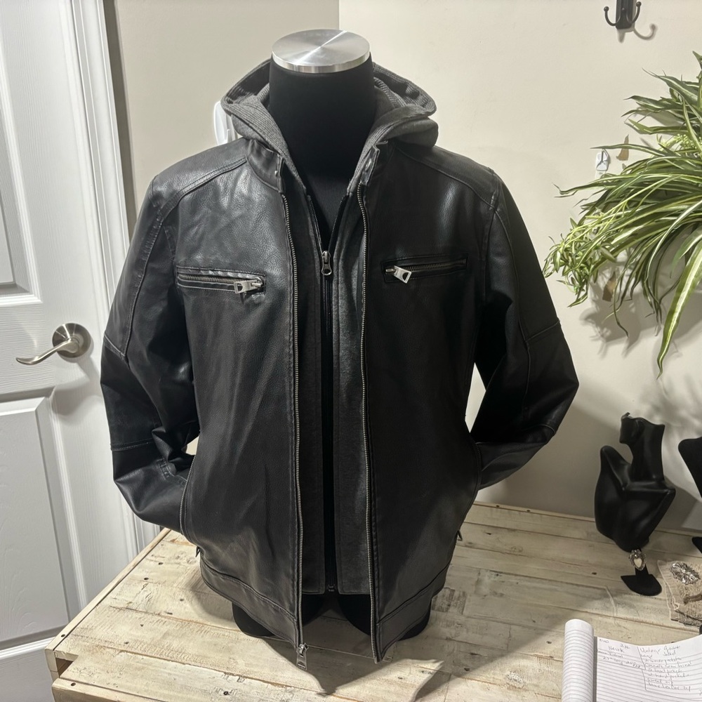 Men’s Guess Dylan Hooded Motorcycle Jacket-Large - Picture 3 of 11